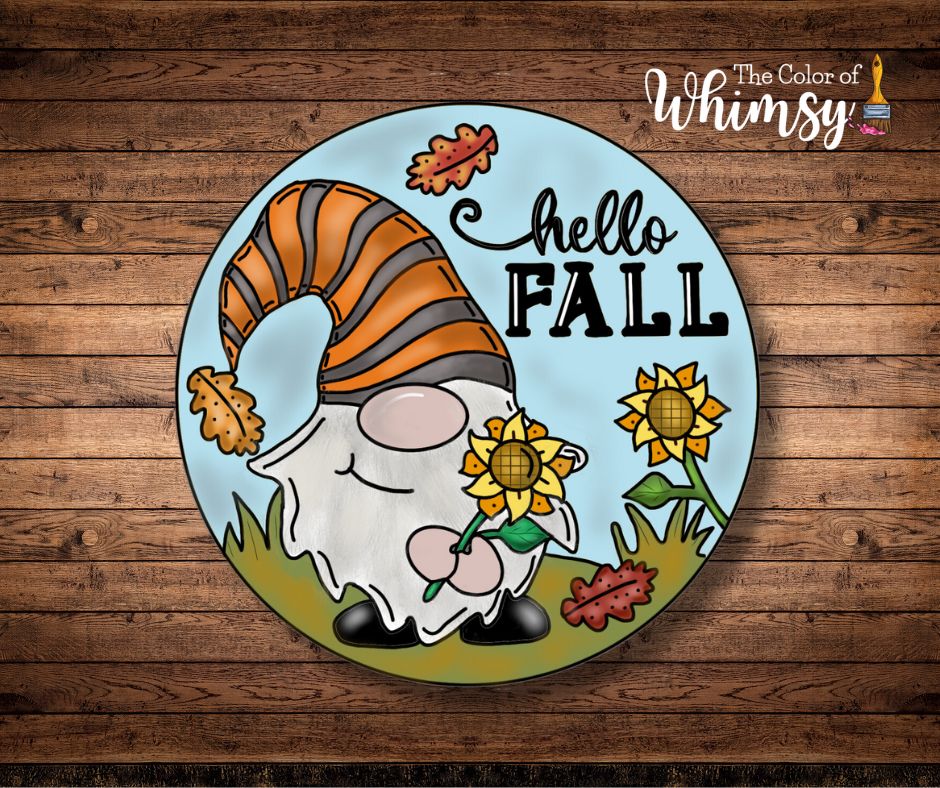 Hello Fall Gnome with Leaves Round