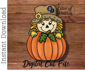 Scarecrow Behind Pumpkin SVG Digital File