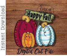 Load image into Gallery viewer, Happy Fall 3 Pumpkins SVG Template File
