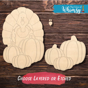 Turkey and Pumpkins ETCHED or LAYERED