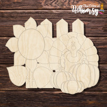 Load image into Gallery viewer, Turkey and Pumpkins by Fence