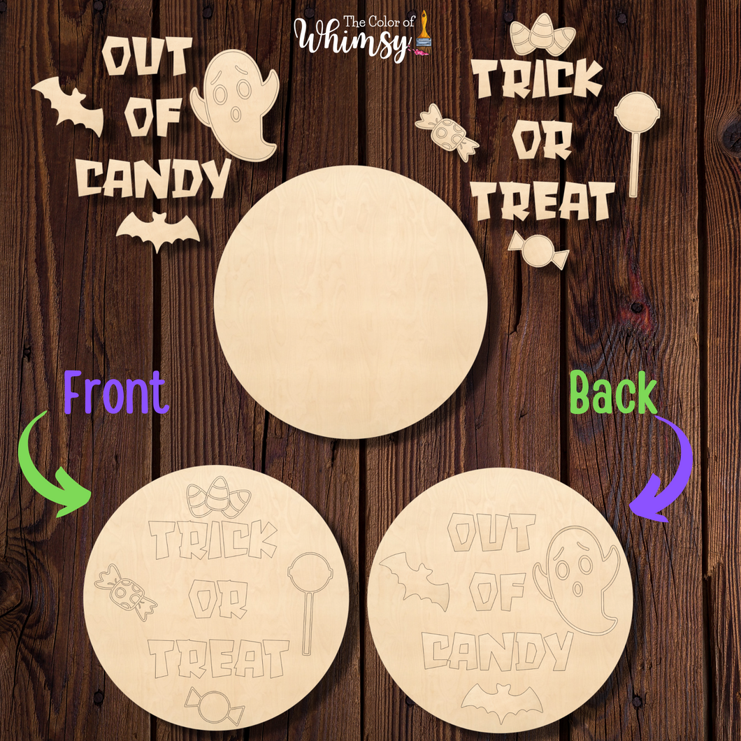 Reversible Layered Trick or Treat/Out of Candy Sign