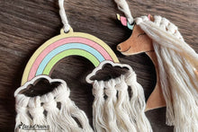 Load image into Gallery viewer, Rainbow and Unicorn Macramé/String Ornament
