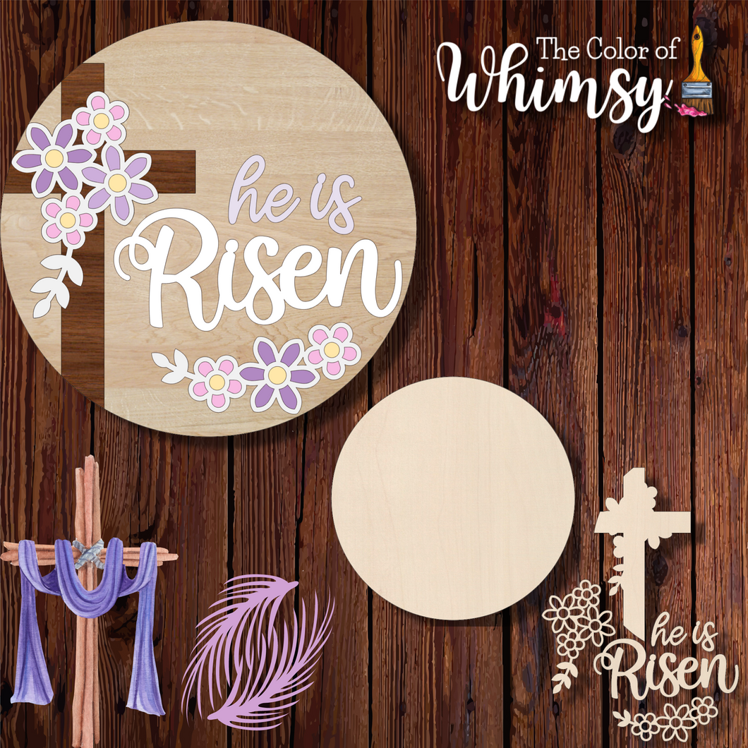 He Is Risen Floral Cross Round - Layered