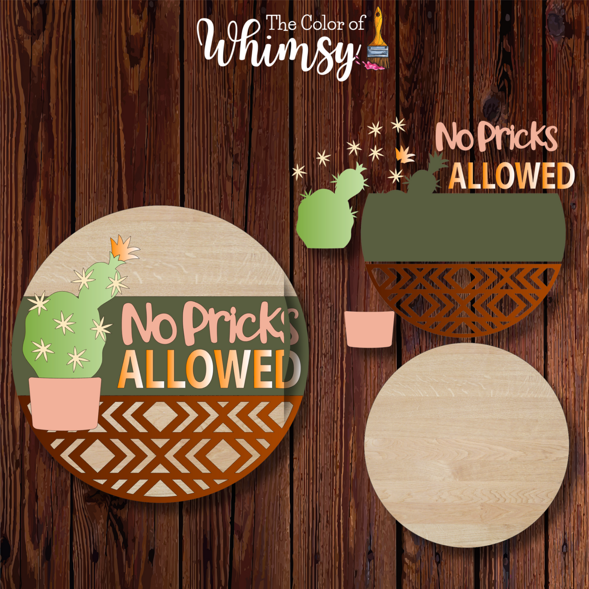 No Prying Sticker No Pricks Allowed Unfinished Wood Door Hanger or Sign and Wreath ...