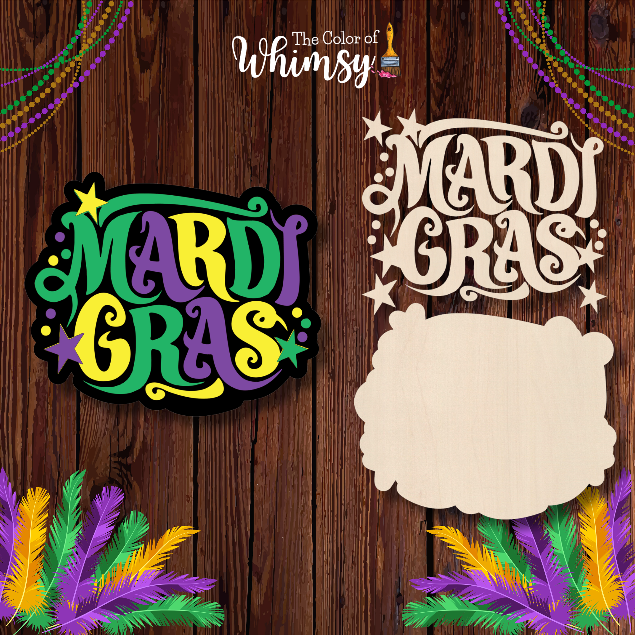 Mardi Gras Layered Unfinished Wood Shape For Door Hanger or Sign