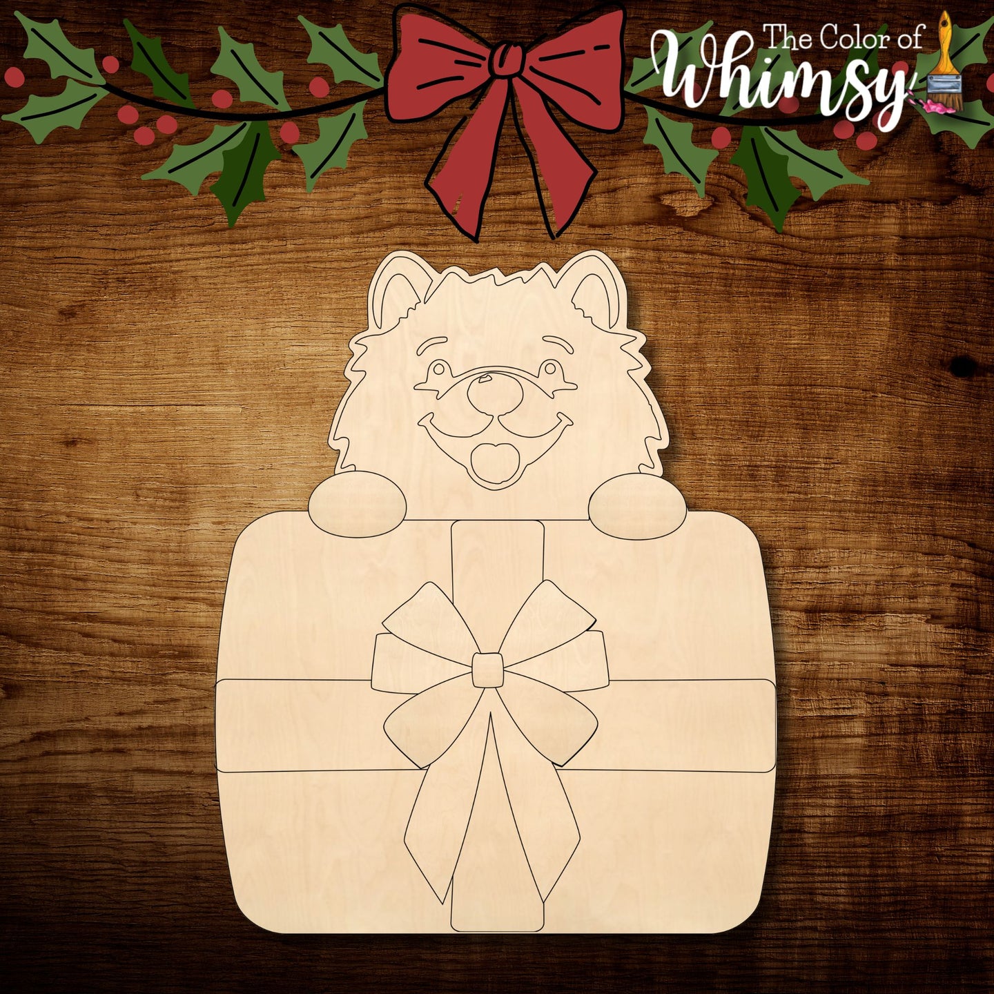 Peeking Dog with Gift