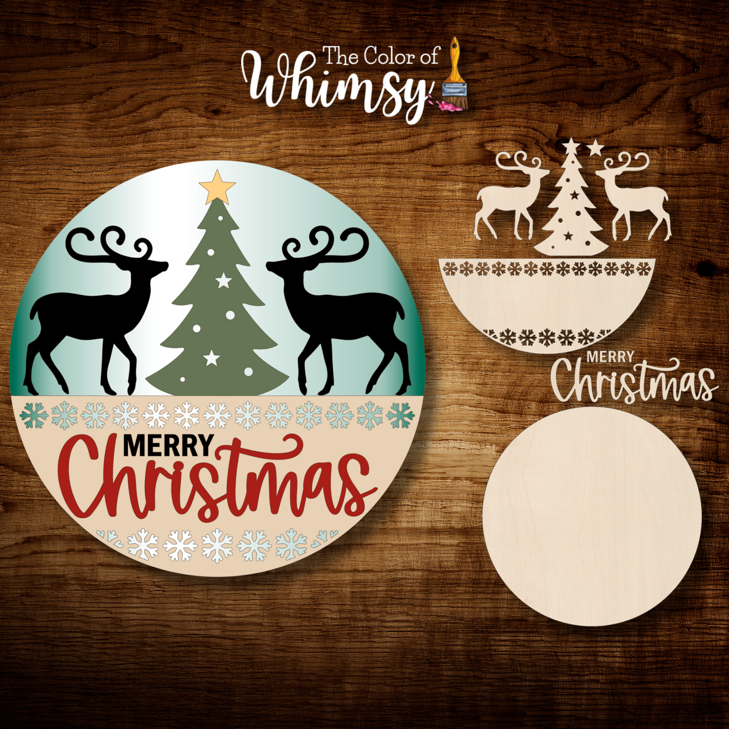 Merry Christmas Deer and Tree  Layered Round