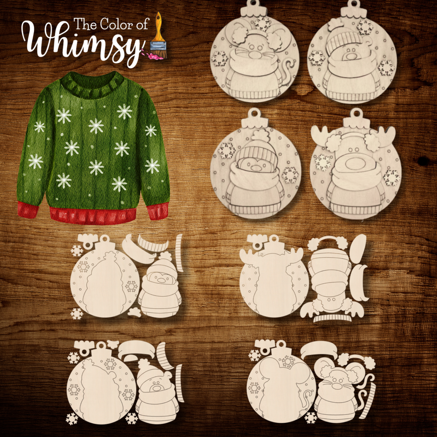 Bulky Sweater Animal Christmas Layered Ornaments