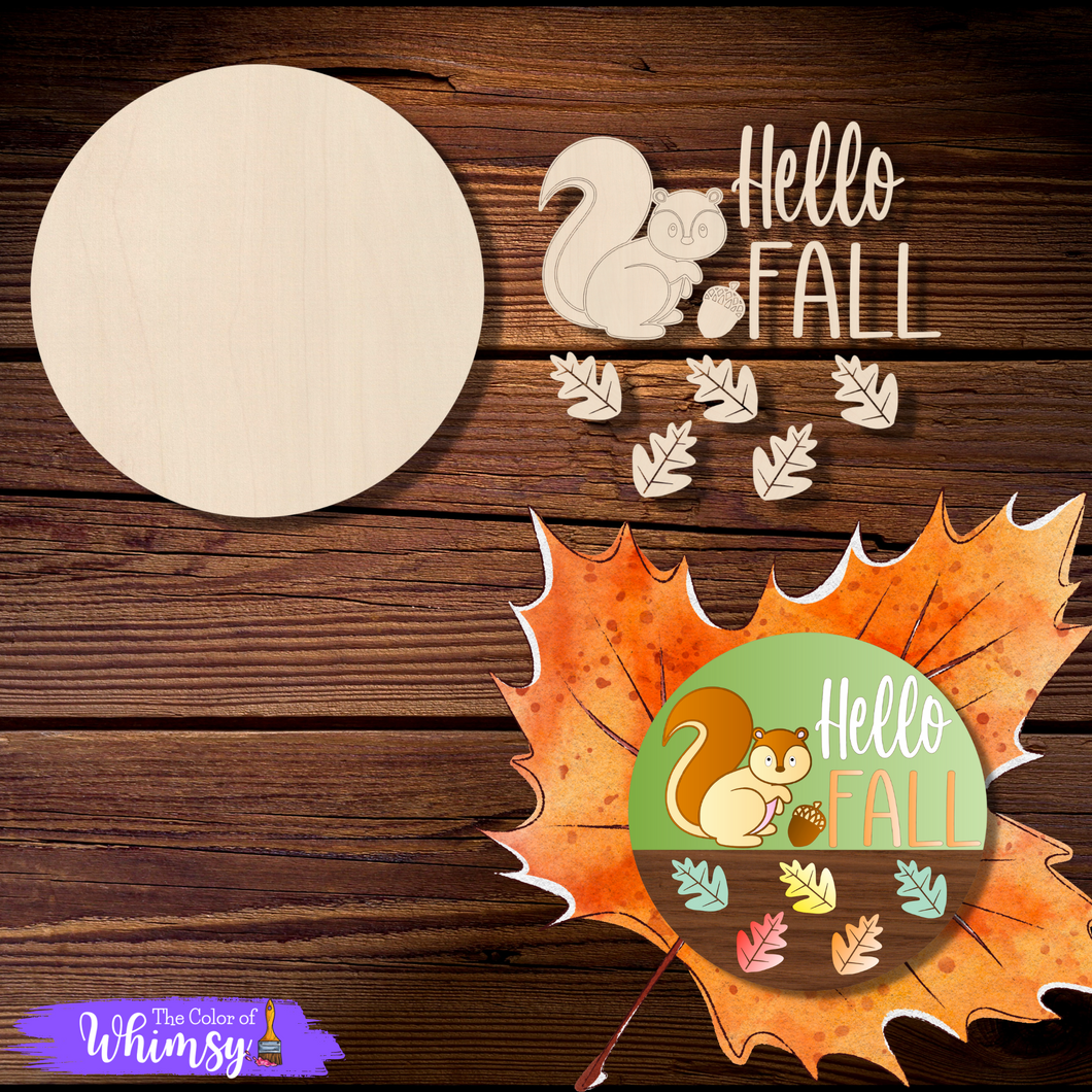 Hello Fall Squirrel Round - Layered or Etched