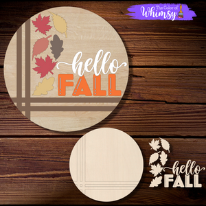 Hello Fall with Stripes and Leaves Round - Layered or Etched