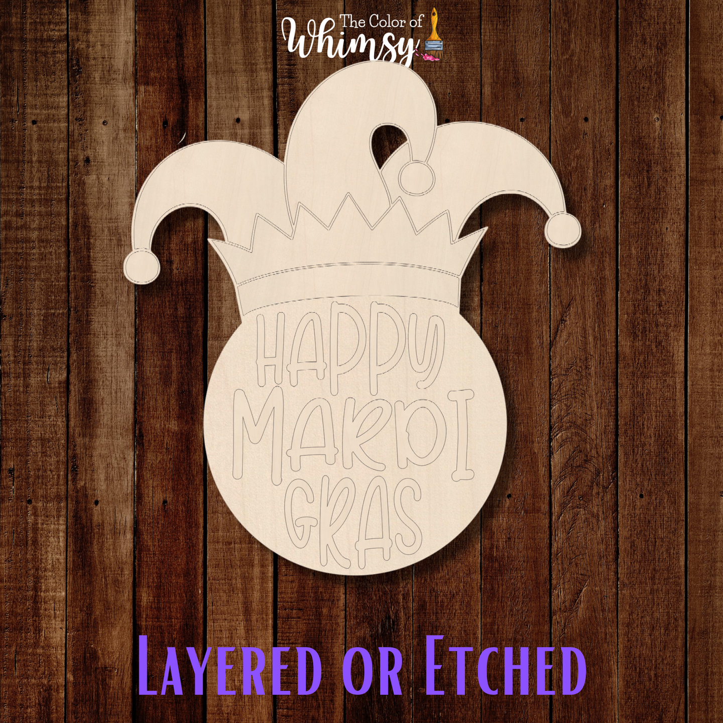 Happy Mardi Gras Jester Hat Layered or Etched Sign