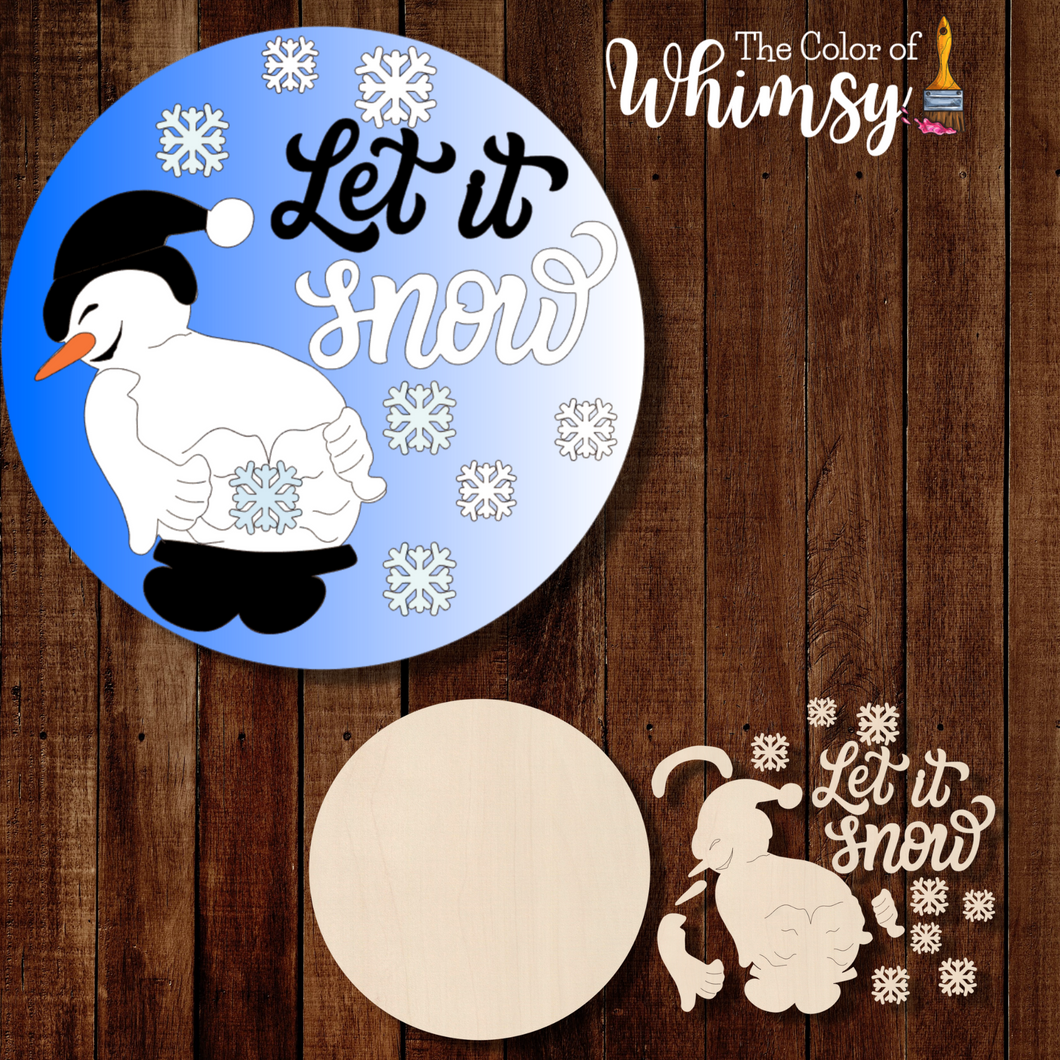 Let it Snow Farting Snowman Round - Layered