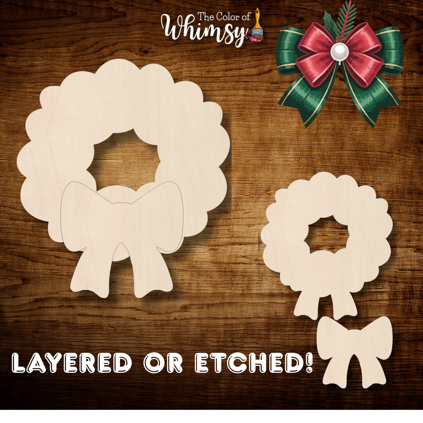 Wreath with Bow - Layered or Etched