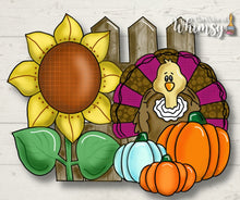 Load image into Gallery viewer, Turkey and Pumpkins by Fence
