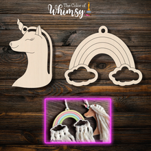 Load image into Gallery viewer, Rainbow and Unicorn Macramé/String Ornament
