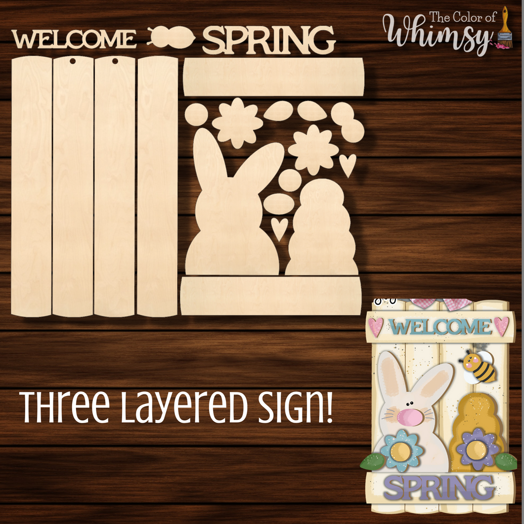Welcome Spring Three Layered Sign