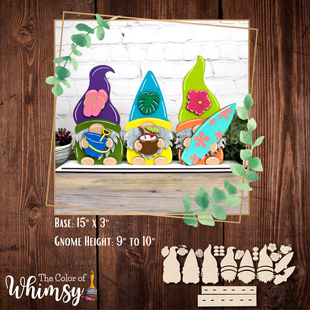 Three Summer Gnomes with Stand