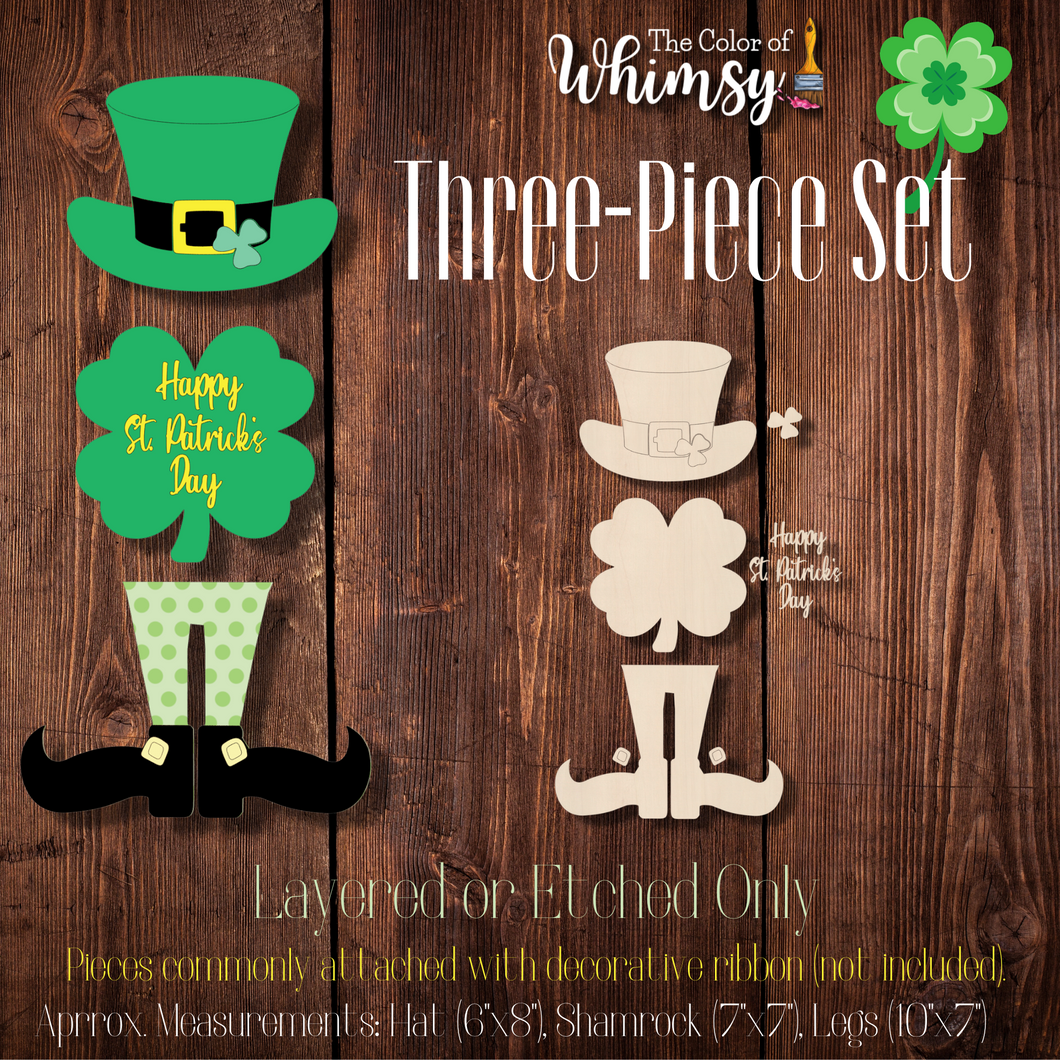 Three Piece St. Patrick's Leprechaun Layered or Etched