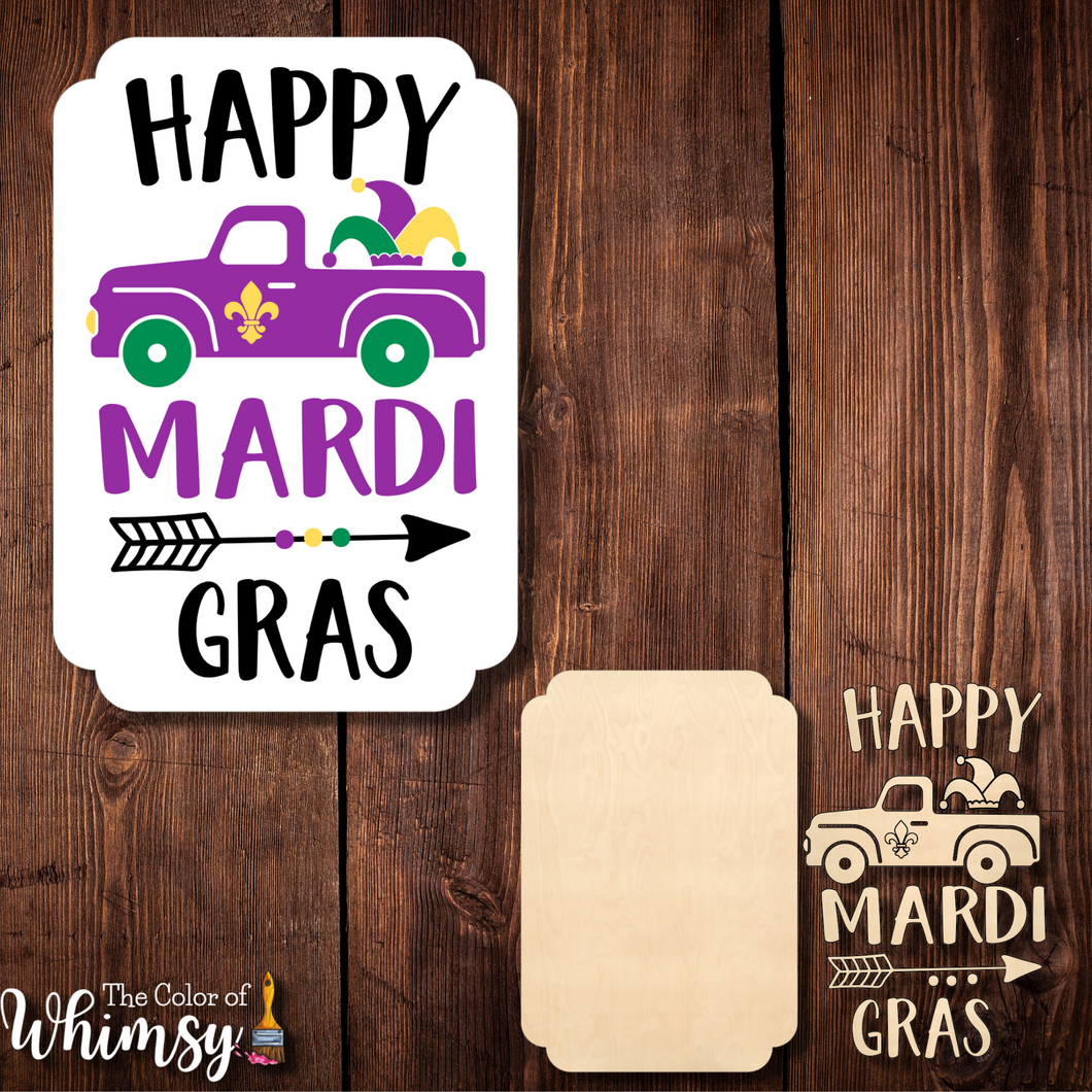 Happy Mardi Gras with Truck Layered Sign