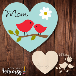Layered Mom Heart with Two Birds