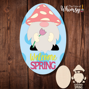 Layered Welcome Spring Gnome Oval Sign