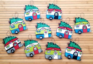 Camper with Tree Ornament SET of 12