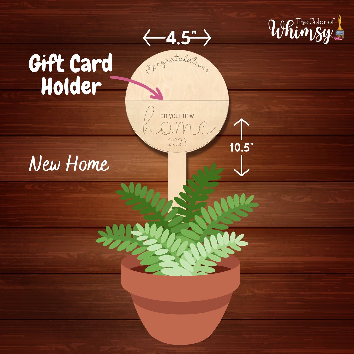 house plant gift card Graduation or New Home Gift Card Holder Plant Stake Unfinished Wood Shape – The Color of Whimsy