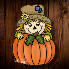 Load image into Gallery viewer, Sweet Scarecrow Behind Pumpkin

