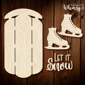 Sled Ice Skate "Let it Snow" Layered