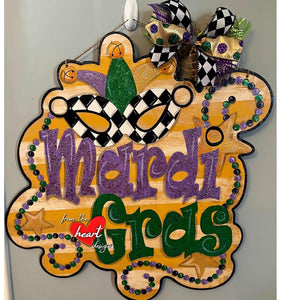 Mardi Gras Sign with Beads