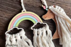 Rainbow and Unicorn Macramé/String Ornament