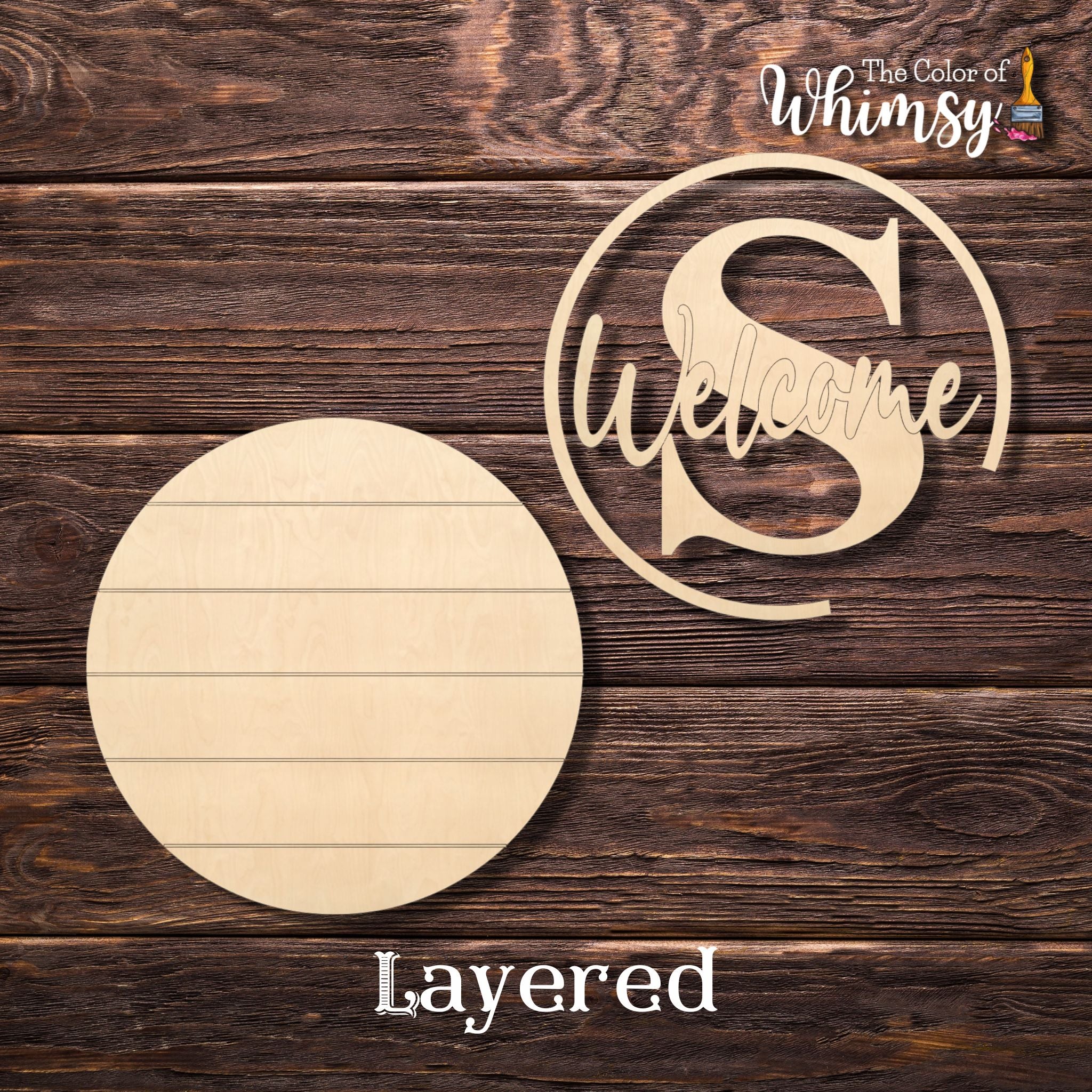 Welcome Letter Layered Round Unfinished Wood Shape For Door Hanger or ...